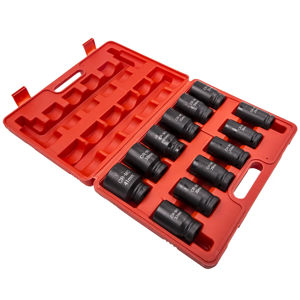 12pc 3/4 Inch Deep Impact Sockets Set Drive 6 point 24mm to 41mm 27mm 33mm 35mm Damaged Screw Extractor Drill Bit Set
