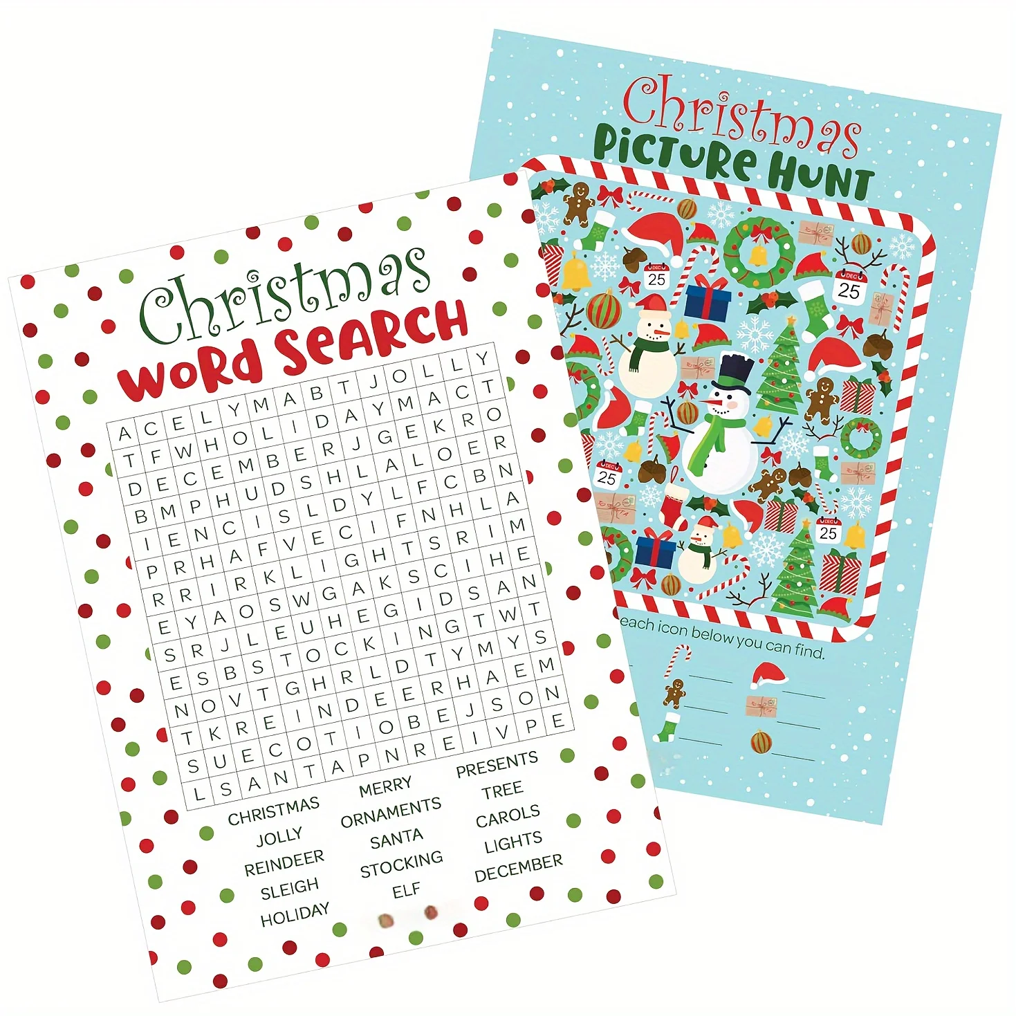 10pcs/20pcs/30pcs/50pcs, Adult Christmas Party Game Set - Paper Double-Side Word Search and Picture Search Events - No Power Nee