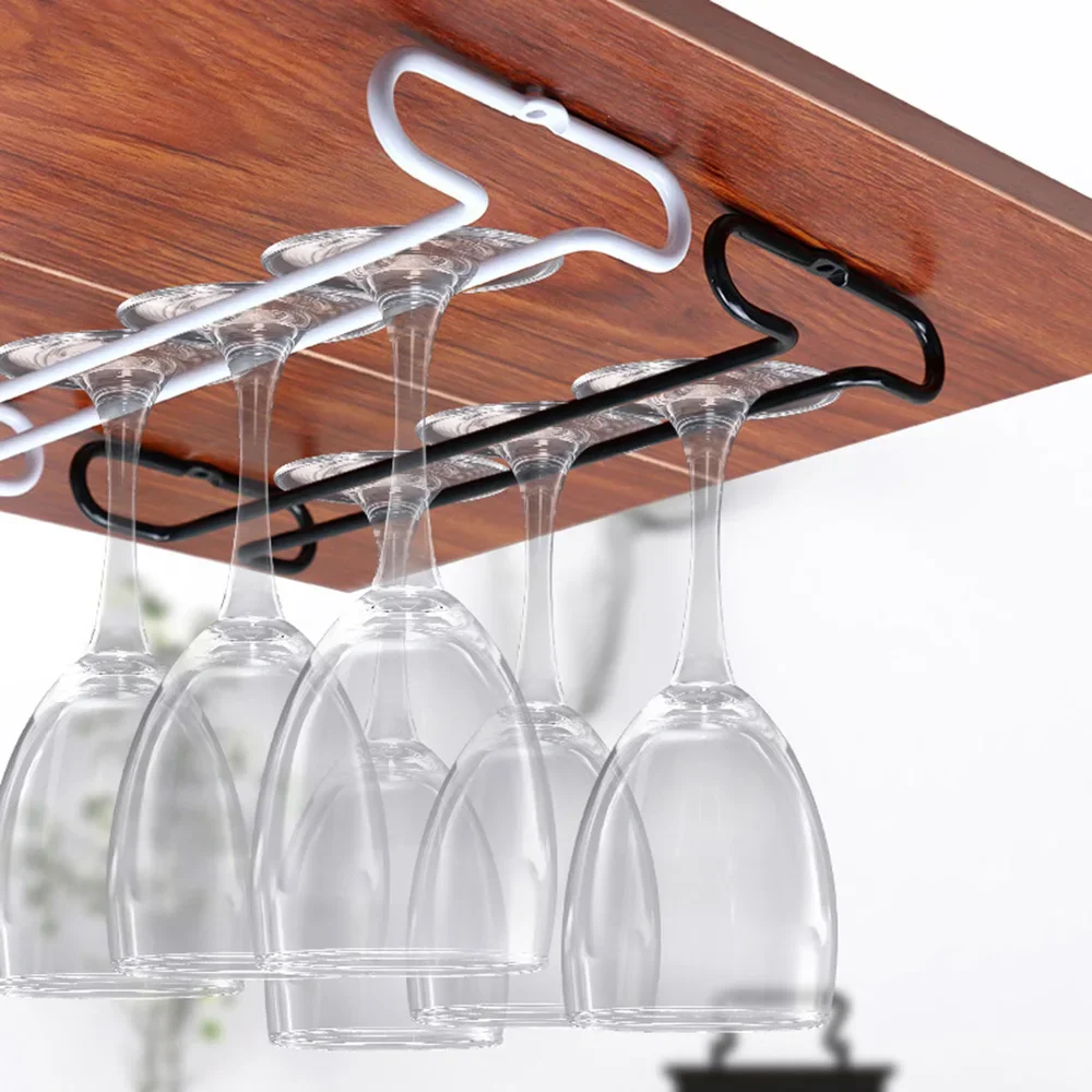 Iron Wall Mount Wine Glass Rack Hanging Wine Cup Holder Bar Goblet Stemware Storage Racks Shelf Hanger Iron Kitchen Organizer