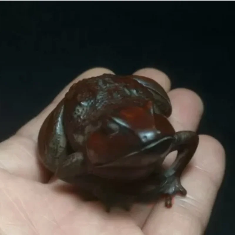 Japanese boxwood carved lovely frog statue table decoration collectable gift