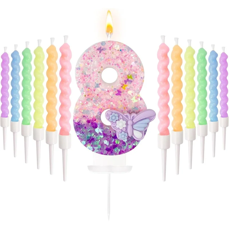 New 0-9 Number Birthday Two tone purple butterfly with twelve thread wax Digital Party Anniversary Candle Decoration