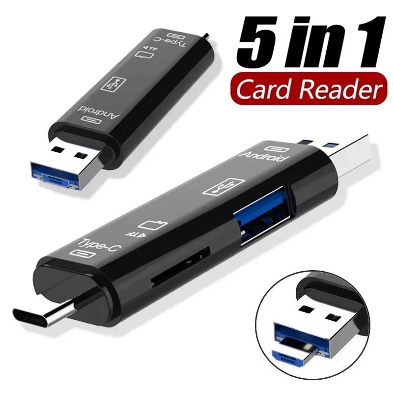 5 In 1 Multifunction Memory Card Reader For Phone Tablet Laptop PC TF SD Memory Reading Office Travel Data Compact OTG Adapter