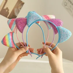 Glitter Cute Cat Ears Headband Kitty Headband Women Girls Kids Sparkly Hair Metal Hoop Shiny Hairbands Hair Daily Accessories