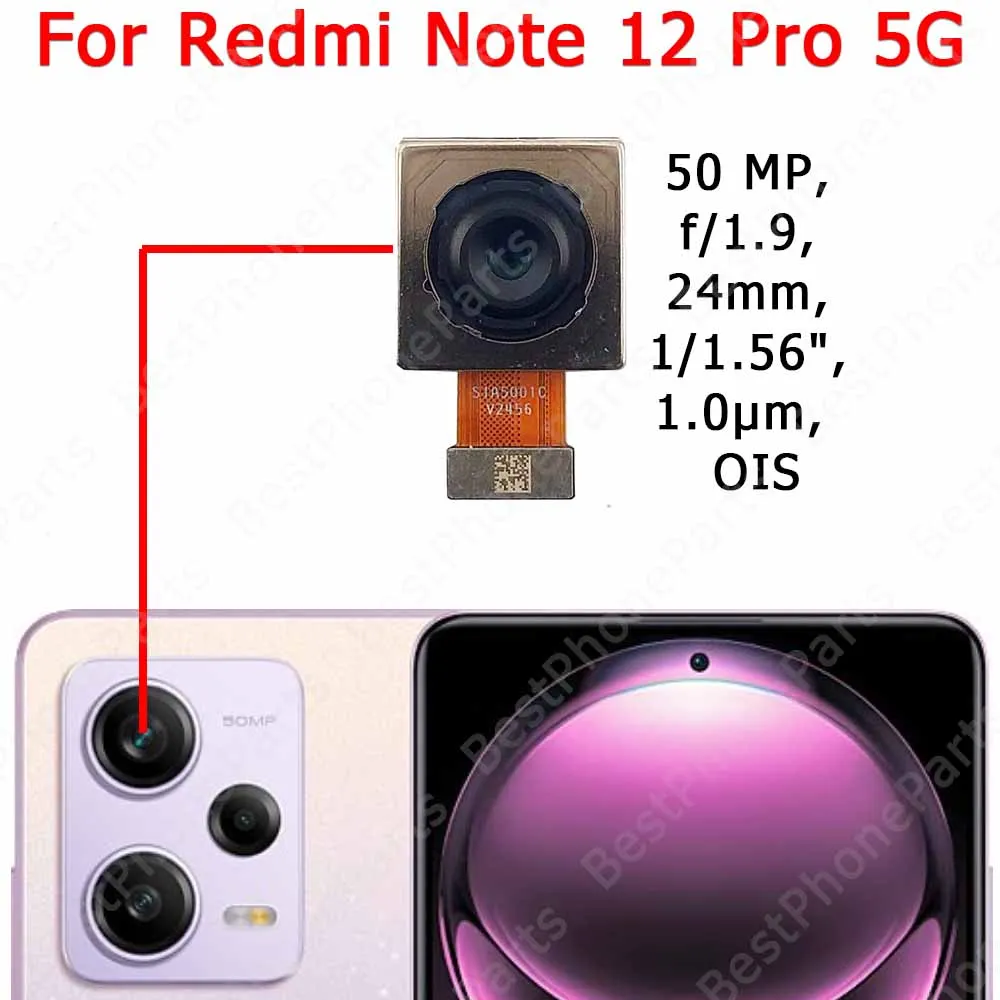 Dla Xiaomi Redmi Note 12 Pro 4G 5G Pro + Plus Tylna kamera Tylna kamera Moduł tylnej kamery Części zamienne do telefonów komórkowych