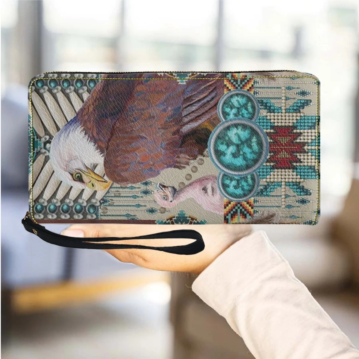 

Eagle Wallet Gift For People Pattern Tribal Design Women Wallets Leather Slim Card Holder Portable Travel Cash Case Girls Gift