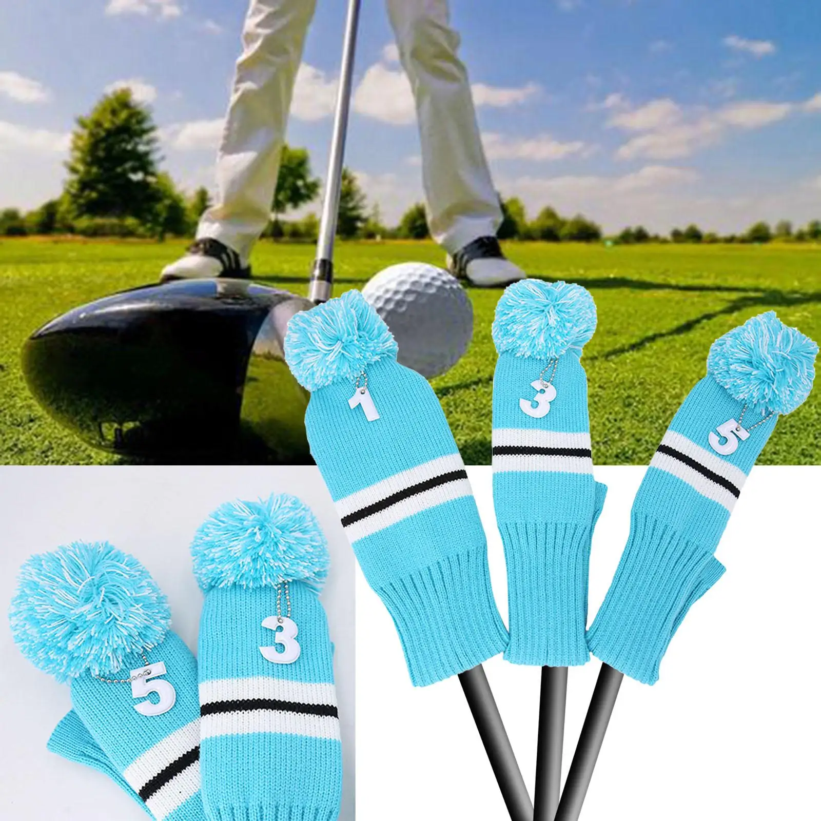 

3Pcs Covers Knitted 1 3 5 Driver Hybrid Head Cover with Interchangeable Number Tags for Golfer