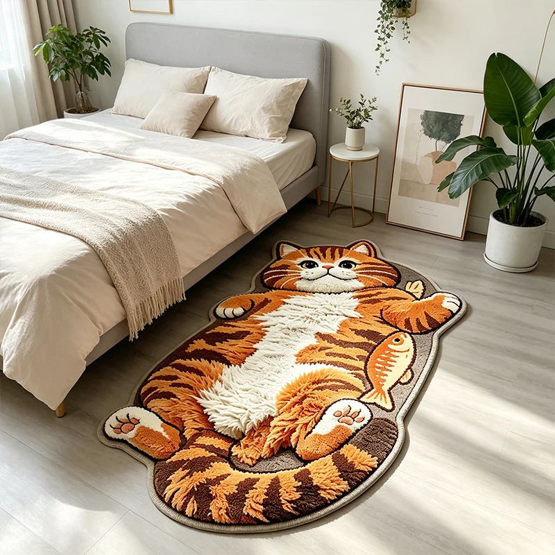 Fun Cartoon Orange Cat Pattern Carpet for Living Room Careative Cute Rug Soft Comfortable Bedroom Bedside Floor Mat Home Decor - view 3