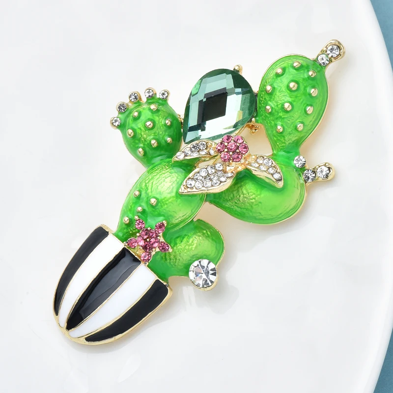 Wuli&baby New Cactus Brooches For Women Unisex Enamel Rhinestone Beauty Flower Plants Party Office Brooch Pin Gifts