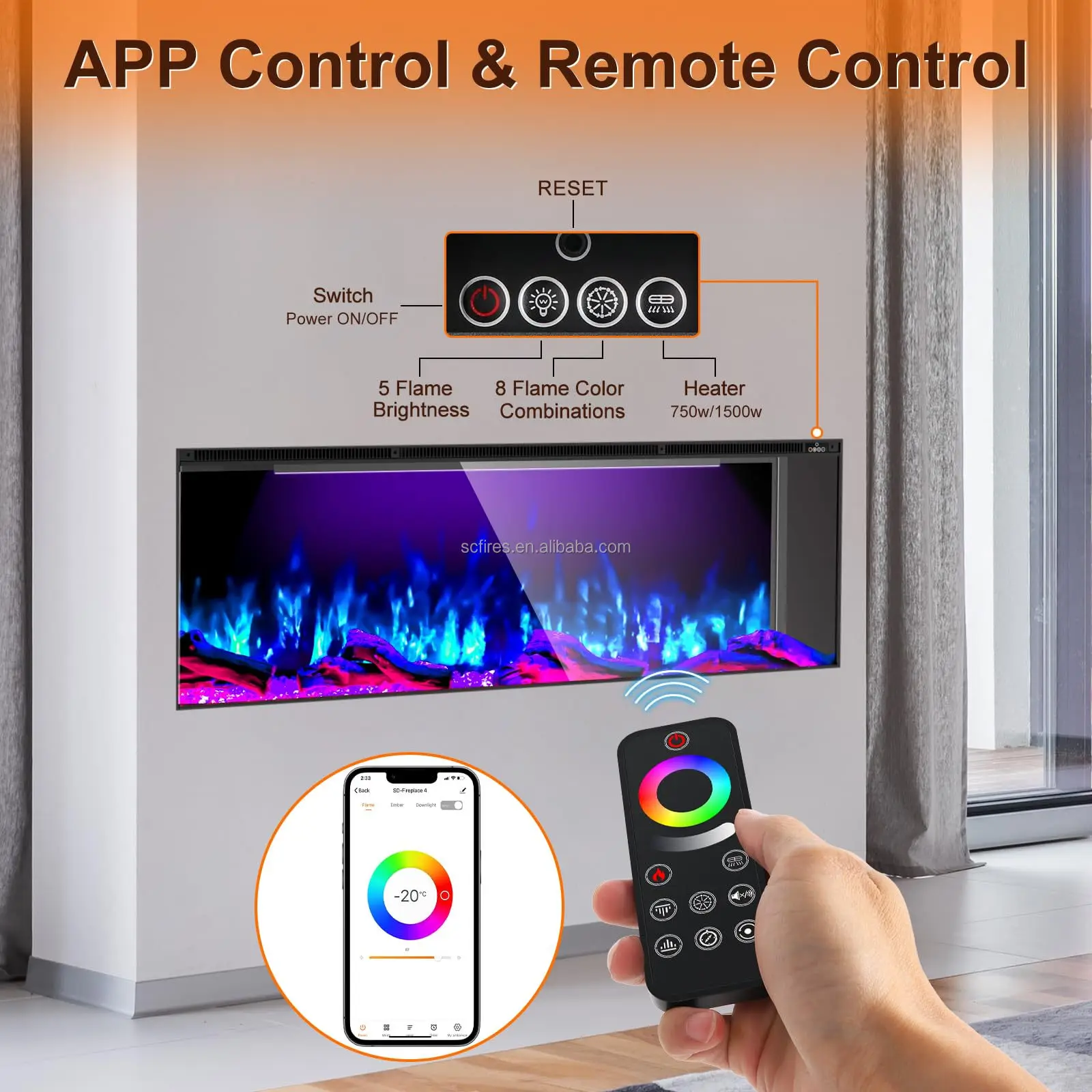 Factory Electric Fireplace Heater  Design Fireplace Realistic LED Flames  with Thermostat Electric Heater for Home