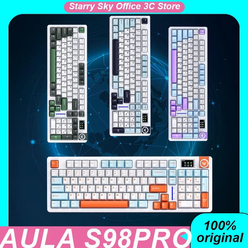 

Aula S98pro Mechanical Keyboard Wireless Three Mode Intelligent Display Screen Multi Functional Knob Customized Gaming Keyboard