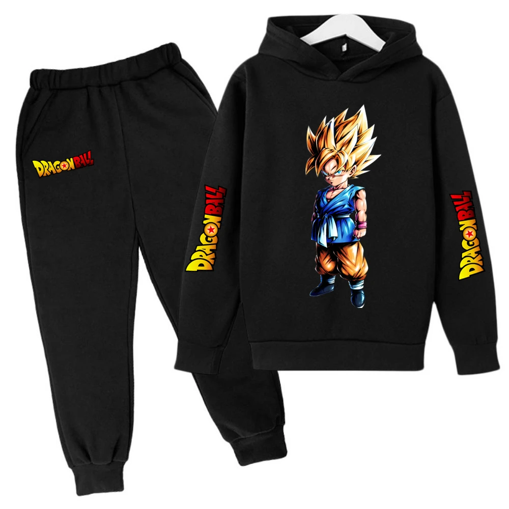 Street Suit Goku Fashion Girl Boy Clothes Anime Dragon Ball Z Winter Child Sets 2024 Kawaii Warm Sizes 100-160 Tops Lovely Warm