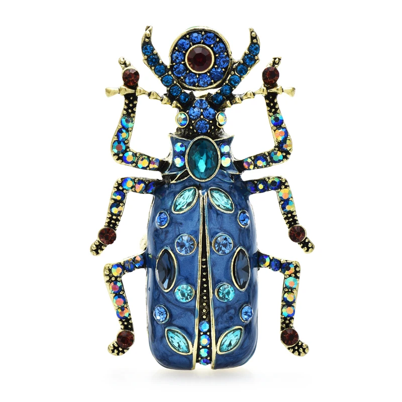 Wuli&baby Big Enamel Beetle Brooches For Women Unisex 4-color Rhinestone Lovely Insects Party Office Brooch Pins Gifts