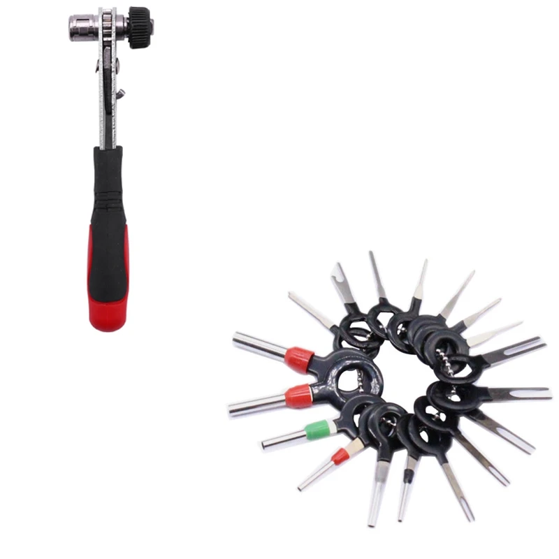 Ratchet Wrench 1/4 Inch Screwdriver Rod Socket Wrench Tools with 18Pcs Wire Terminal Removal Tool Wiring Crimp