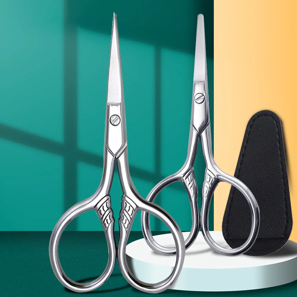 1Pc Stainless Steel Small Cosmetic Scissors Eyebrow Trimming Pointed Round Head Small Scissors Beard Shaving Beauty Scissors