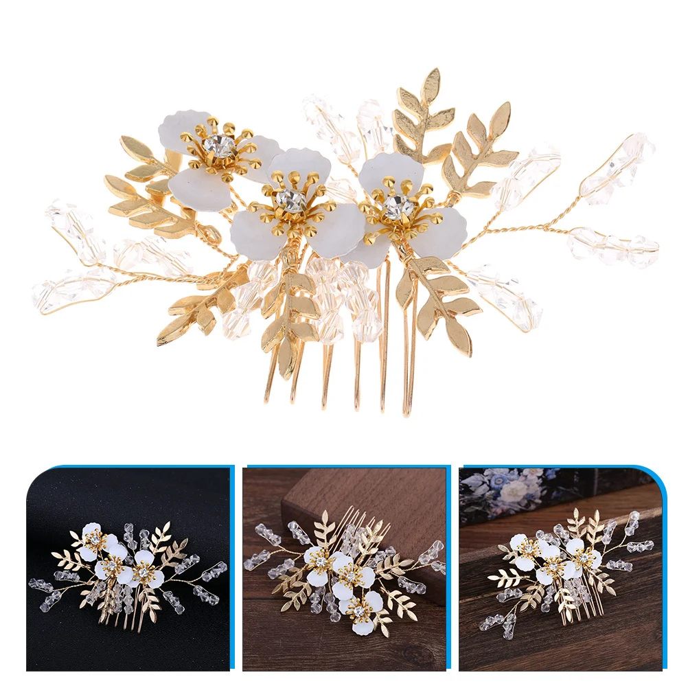 

Свадебная расческа для волос с золотым листом и цветком, свадебный зажим, головной убор со стразами, аксессуары для волос невесты для особых случаев