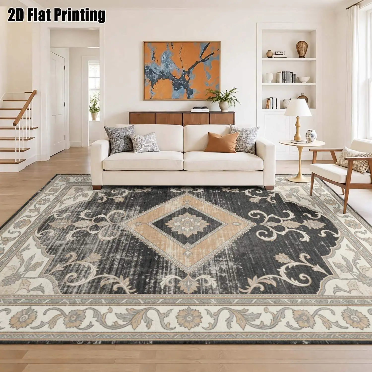 1Pc 2D Printed Retro Diamond Pattern Carpet, Colorful Bohemian European Style, Home Decor, Machine Washable Multi-Size Floor Mat for Entryway, Dining Room, Bedroom, Living Room, Study