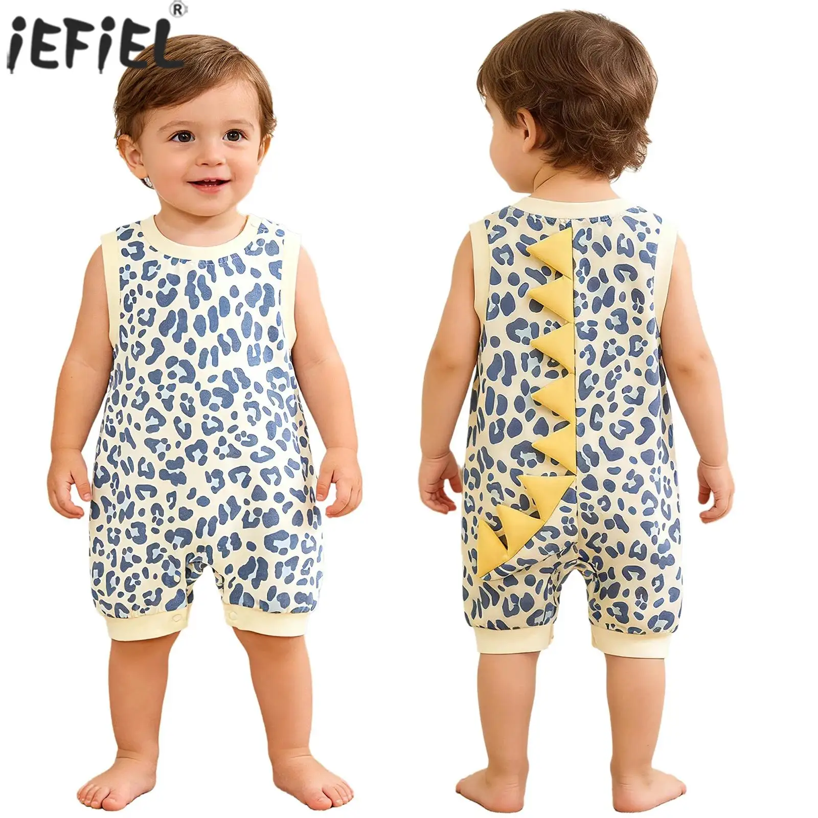 

Комбинезон с леопардовым принтом и динозаврьим хвостом для маленьких мальчиков и девочек, комбинезон без рукавов с круглым вырезом, детский костюм для повседневной жизни, для детского праздника