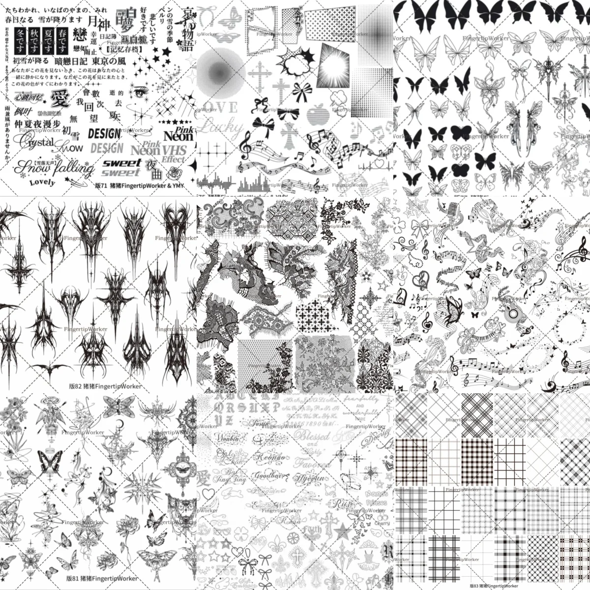 

Dark series lace butterfly cross heart background board Japanese style Stainless Steel Stamping Plate Template DIY Stencil Stamp