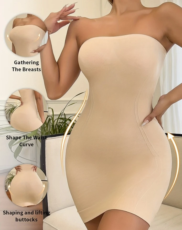 

Solid color tight fitting shapewear, formal underwear, solid color sleeveless strapless shapewear