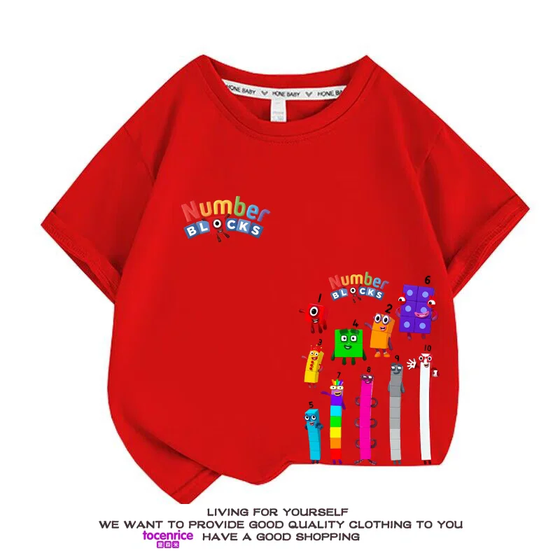 2024 Summer New Digital Building Blocks Boys Short Sleeve T-shirt Cartoon Clothes Children Half Sleeve Boys Girls Cotton Top