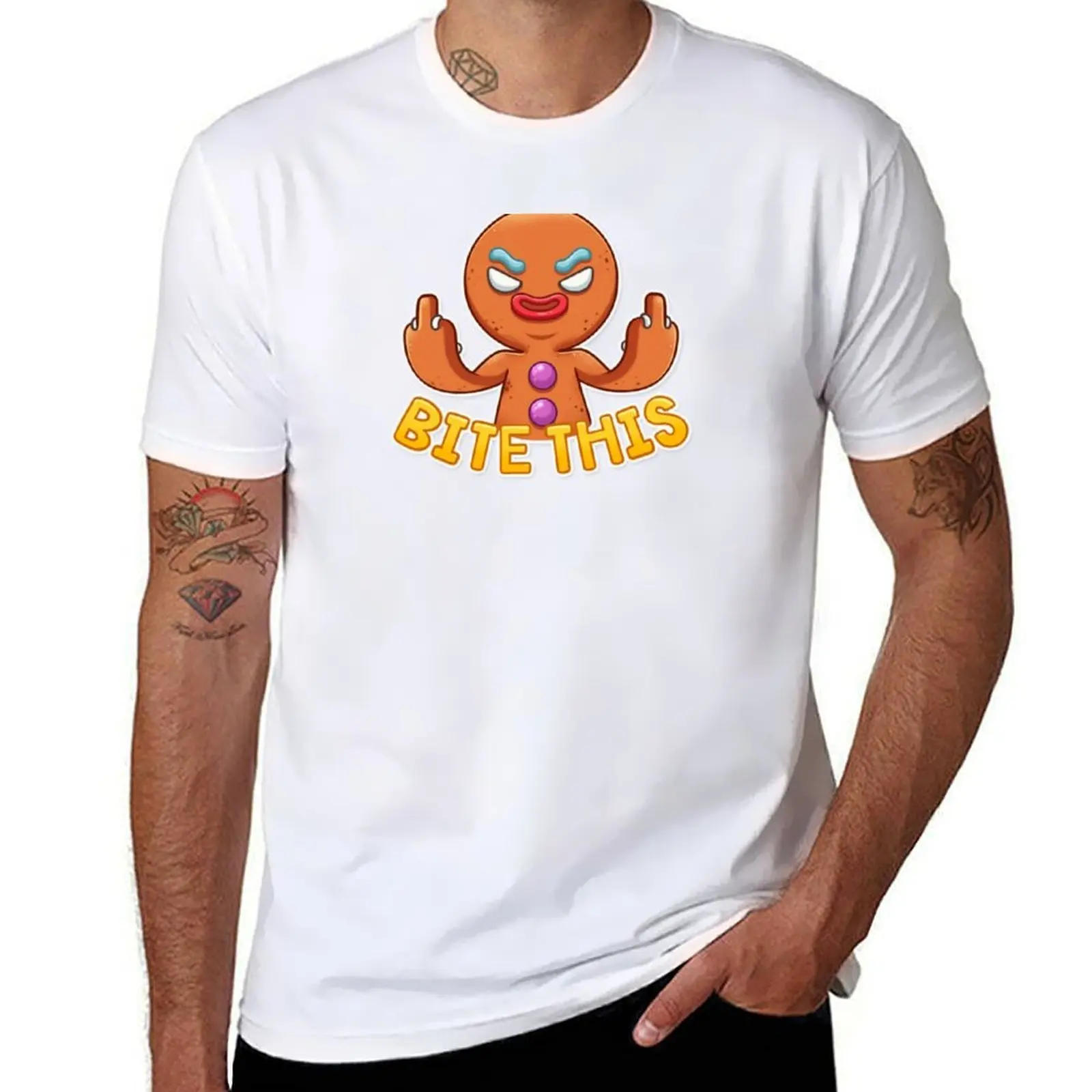 

Funny Gingerbread middle finger T-Shirt t shirts for man cotton soft men t shirt cotton 100% T-shirt
