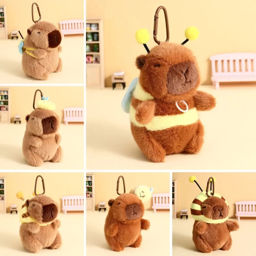 New Plush Capybara Keychain Stuffed Animals Bee Capybara Backpack Pendant Soft Plush with Drawstring Capibara Pendant