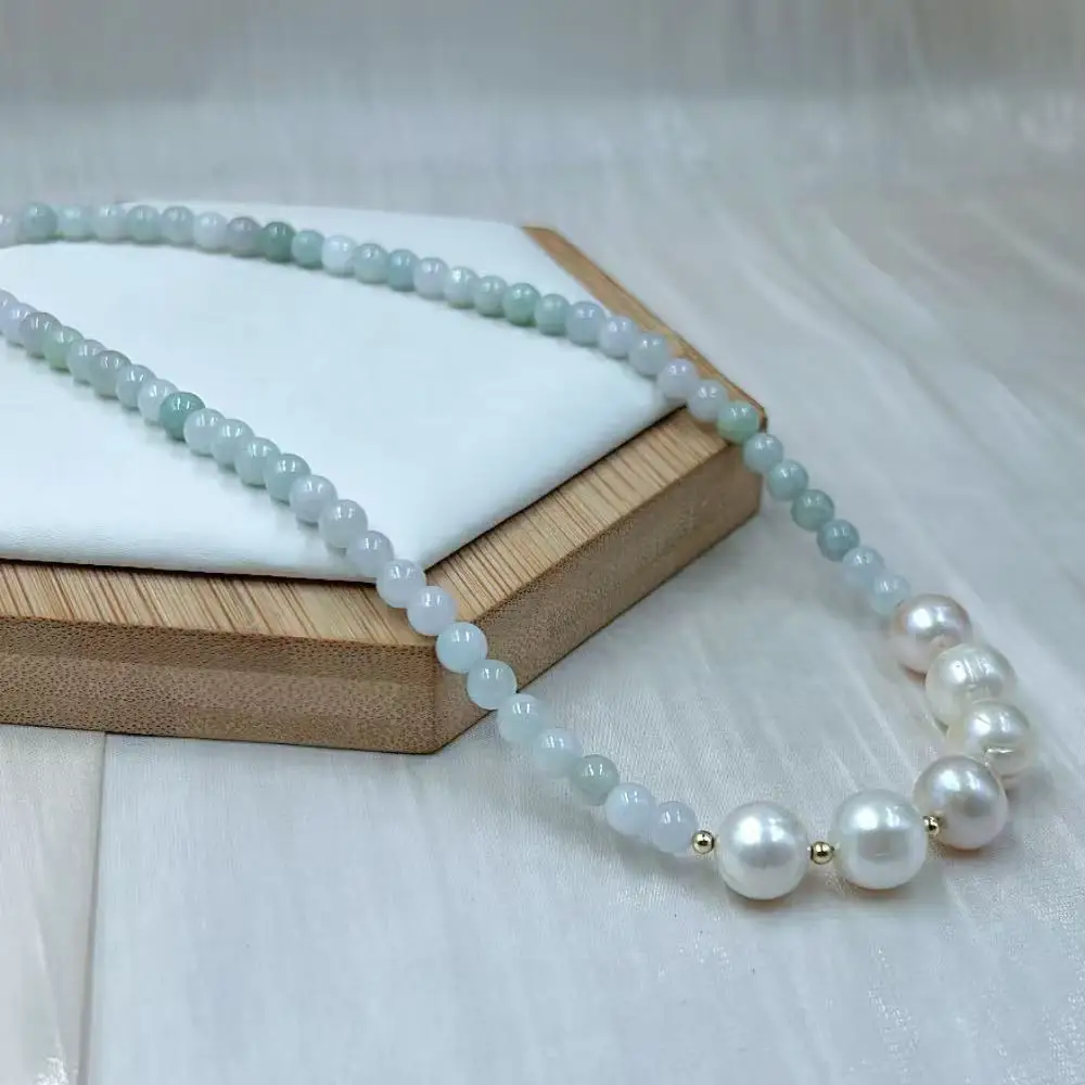 

6mm 10-11mm Green Jadeite Jade Round AAA Genuine Natural Freshwater Pearl Short Collar Necklace 17-20inch