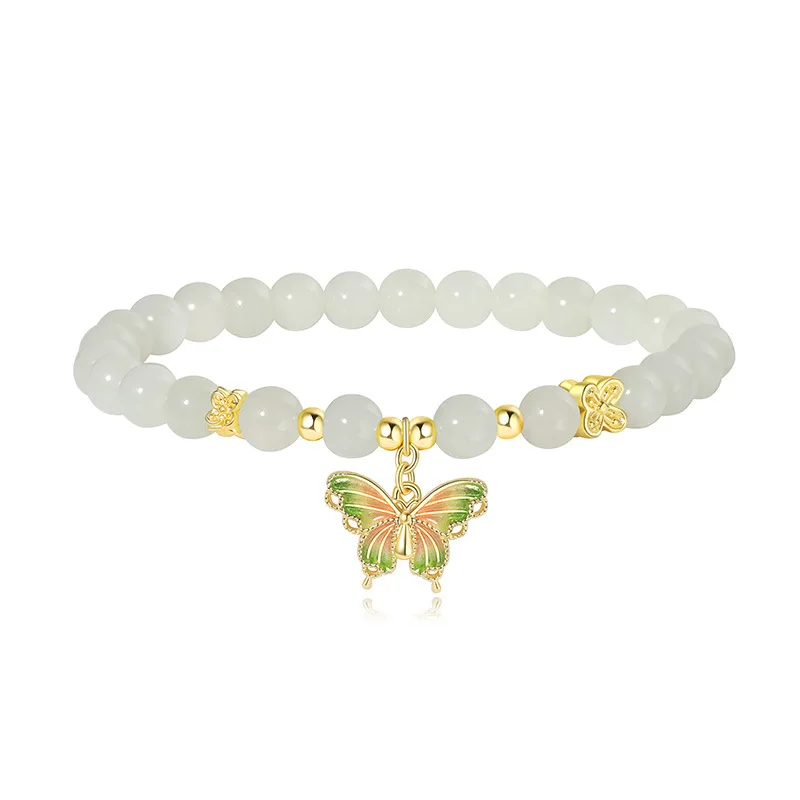 FORWELL Natural Jadeite Bracelet with Elegant Butterfly Design High-End String Jade Exquisite Hand Jewelry for Christmas Gifts