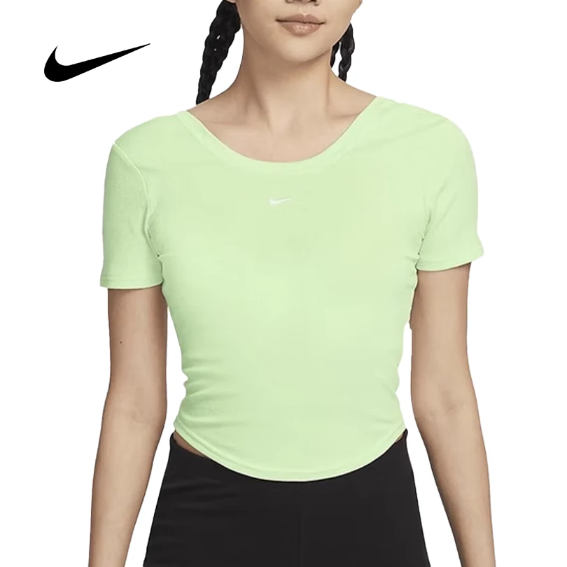 

Женская летняя футболка Nike Dri-Fit с высокой талией и открытой спиной, с круглым вырезом, для занятий йогой и фитнесом FN3665-376