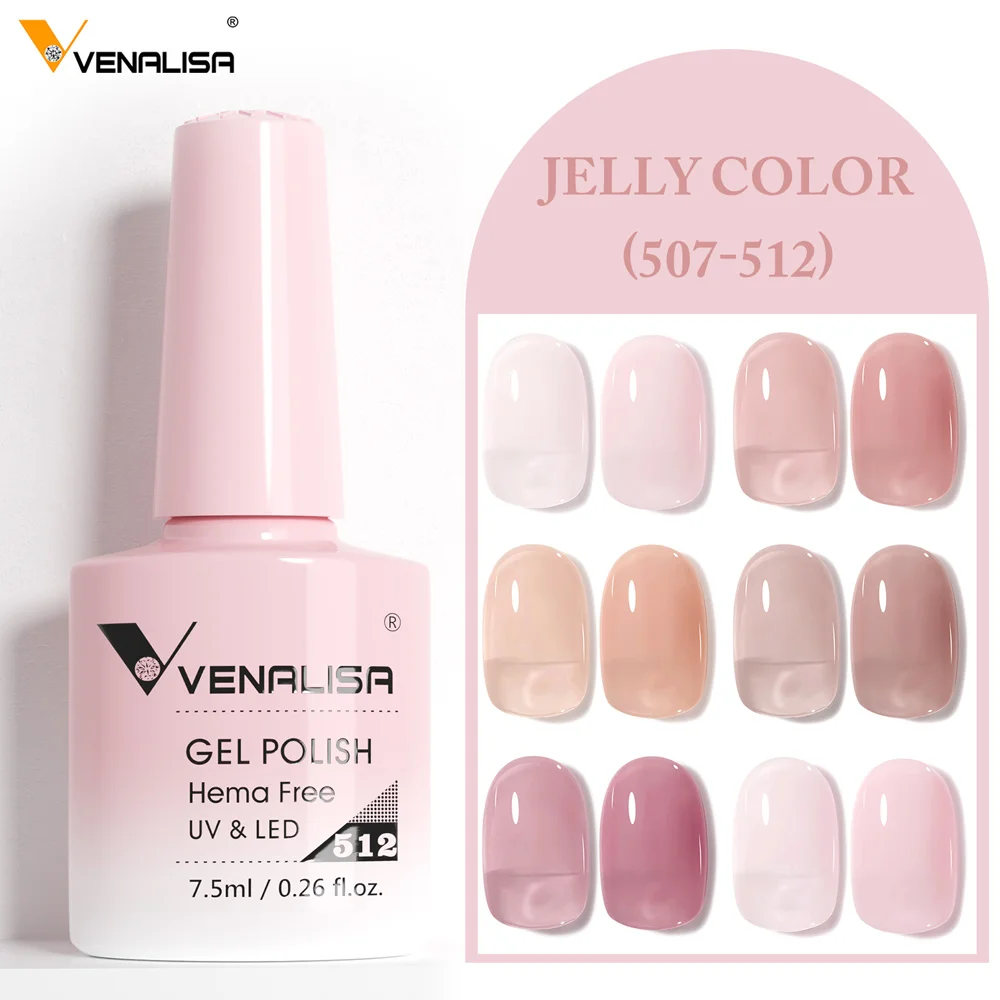 Venalisa HEMA FREE Nail Gel Polish Glitter Gorgeous Full Coverage Soak Off UV LED French Nail  Jelly Nude Pink Collection 7.5ml