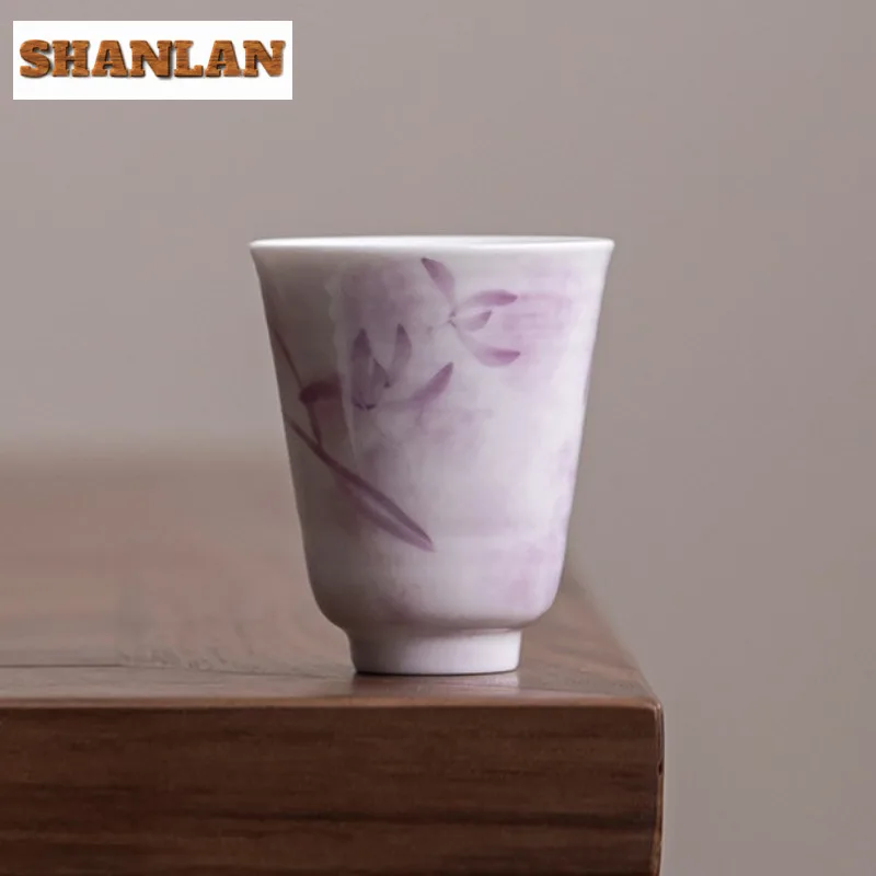 

2pc/lot Hand Drawn Purple Orchid Teacup Antique Tea Bowl Water Jug Fragrance Cup Jianzhan Master Cups Tea Services Supplies 50ML