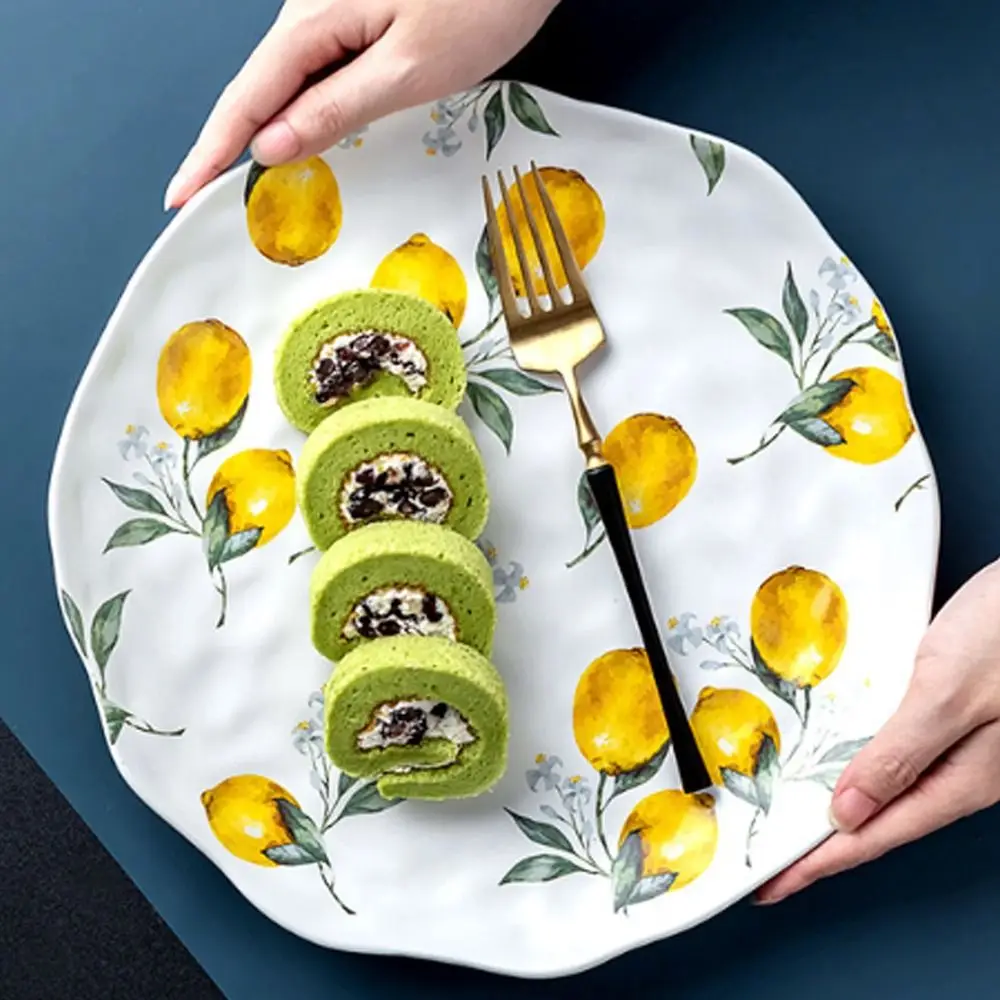 

Main Dish Lemon Pattern Ceramic Dinner Plate Irregular Shape Nordic Style Salad Platter Stackable Sushi Tray Western Food