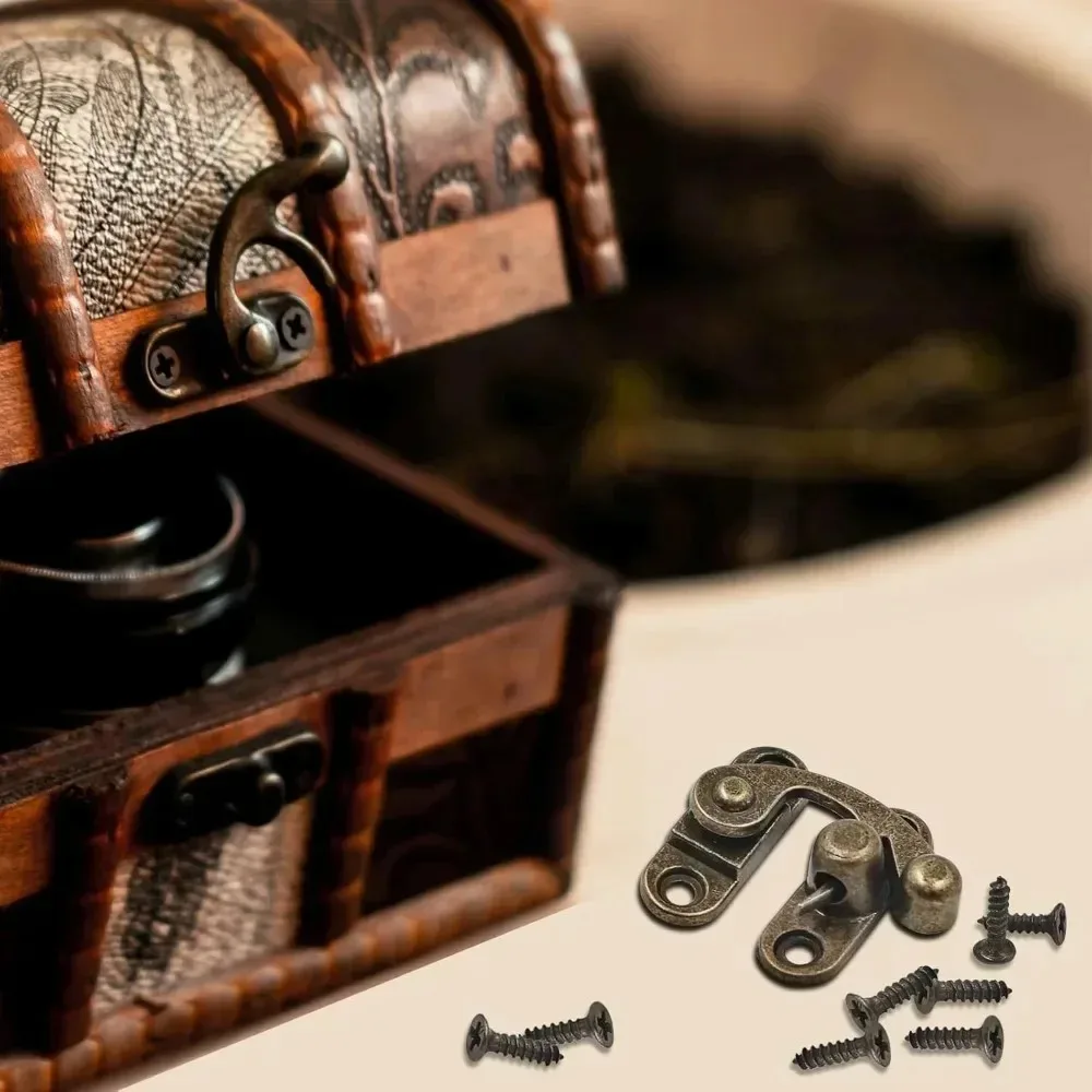 10PCS/bag Vintage Metal Hardware Furniture Wooden Box Leather Bag Hardware Decorative Latch Clasps Lock Padlock Hasp With Screws