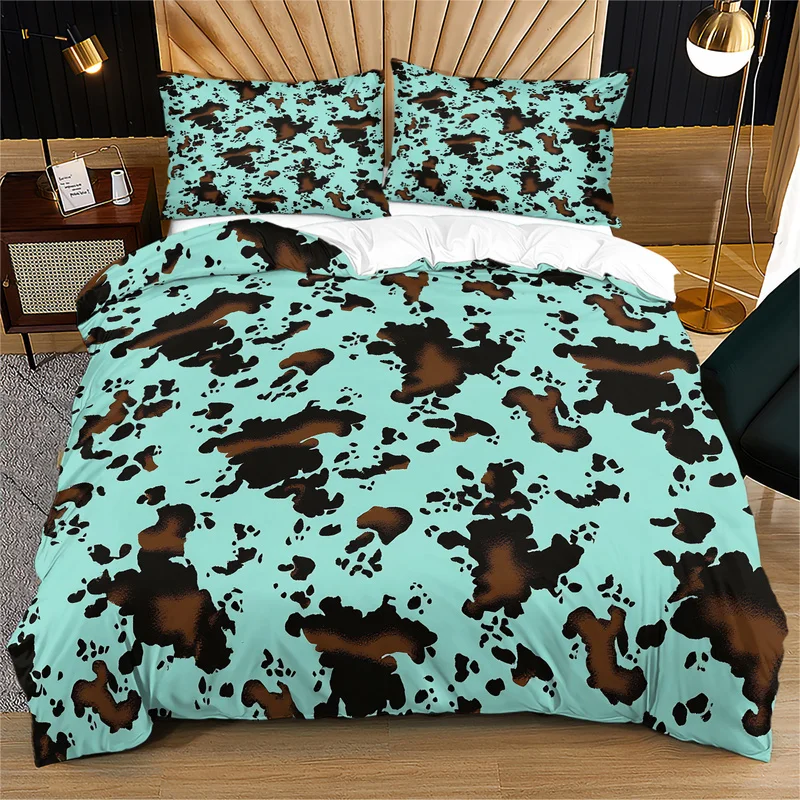 2/3Pcs Polyester Duvet Cover Set,Ultra-Soft,Breathable,Skin-Friendly,Durable,Brown and Black Leopard Spot Motif,Bedroom Decor