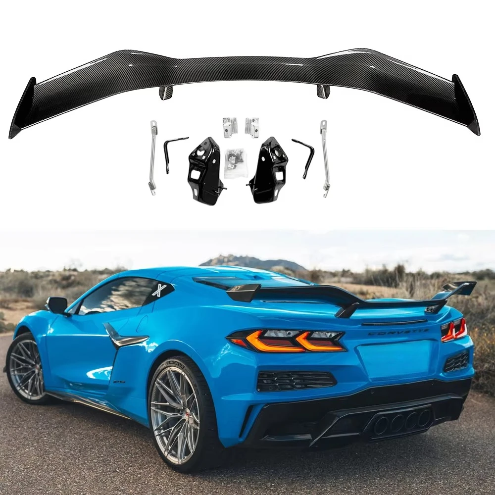 Dry Carbon Fiber Rear Wing for Chevrolet Corvette C8 Z06 20+ Rear Spoiler Wing with Factory Brackets