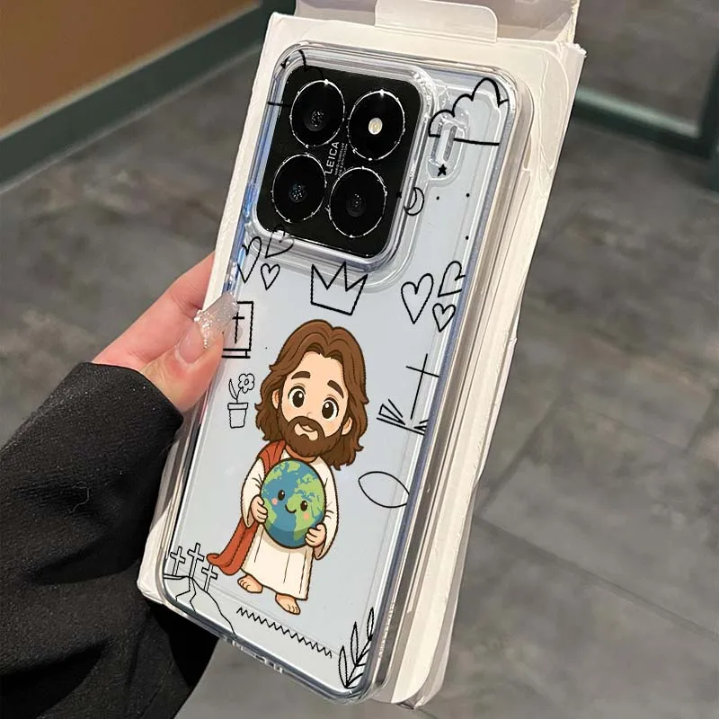 

Jesus cartoon style pattern For Xiaomi 15 14 13 12 12S 12X 12T 11 11T Pro Lite TPU Transparent Phone Case