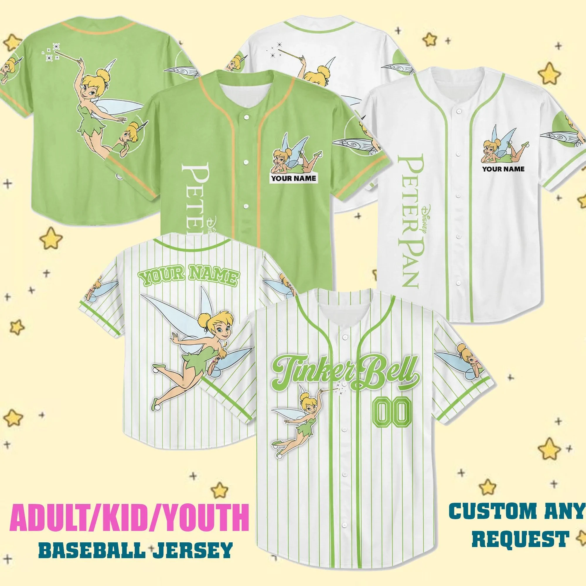

Potdemiel Custom Disney Tinker Bell Baseball Jerseys For Kids Teens And Adults Jerseys Princess Match Day 2025 Jerseys