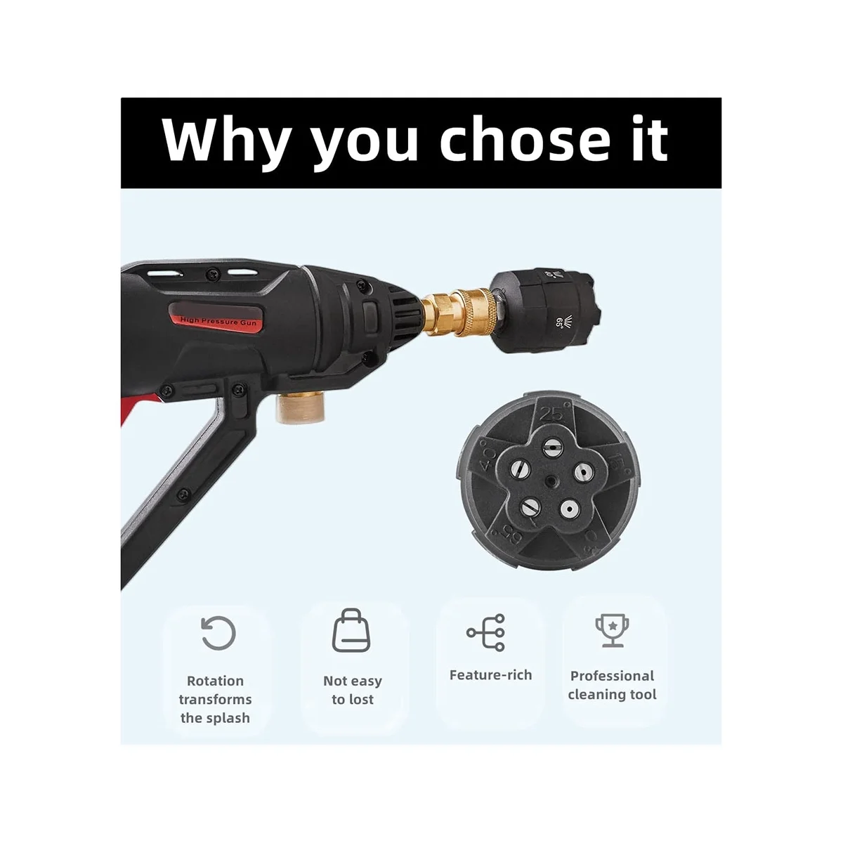 

Short Wand Pressure Washer Connect M22/14 Hose with 5-In-1 High Pressure Spray Nozzle,1/4inch Quick Connector