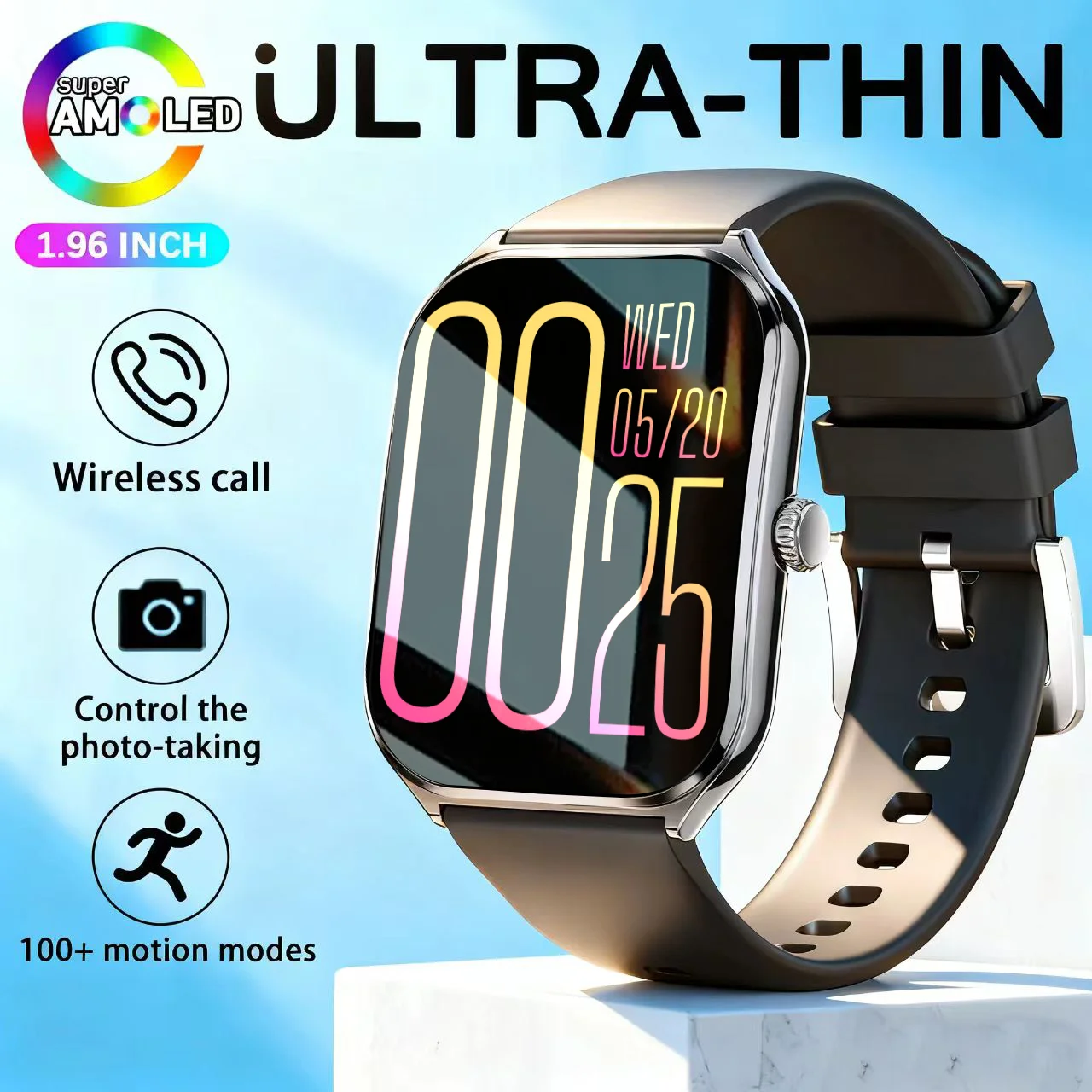 

The DAORKOW2025 new ultra-thin smartwatch for women features a 1.96-inch AMOLED 466*466 high-definition pixel display for time