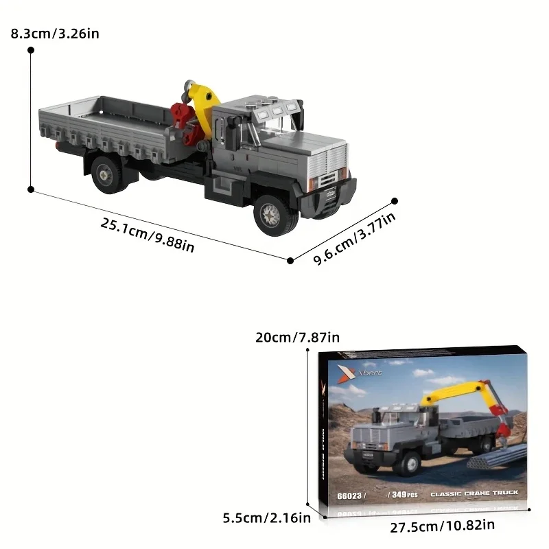 Camión grúa clásico 66023, modelo 349 Uds., juego de bloques de construcción, serie de ingeniería, ladrillos MOC, decoración de escritorio, juguetes para niños, regalo