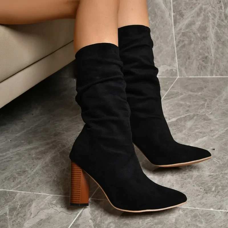 2024 Spring, Autumn, Winter, Europe and America Fashion Retro Women's Thick Heel Mid length Boots Sexy Suede Mid length Boots