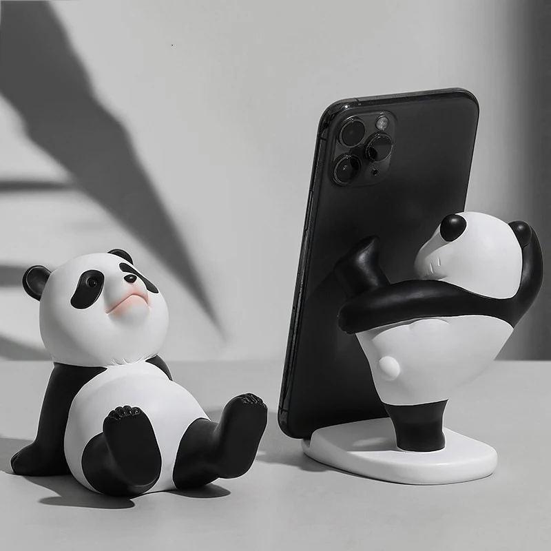 Cute Creative Panda Figurines Interior Universal Cell Mobile Phone Stand Holder Home Office Desk Decoration Phone Holders