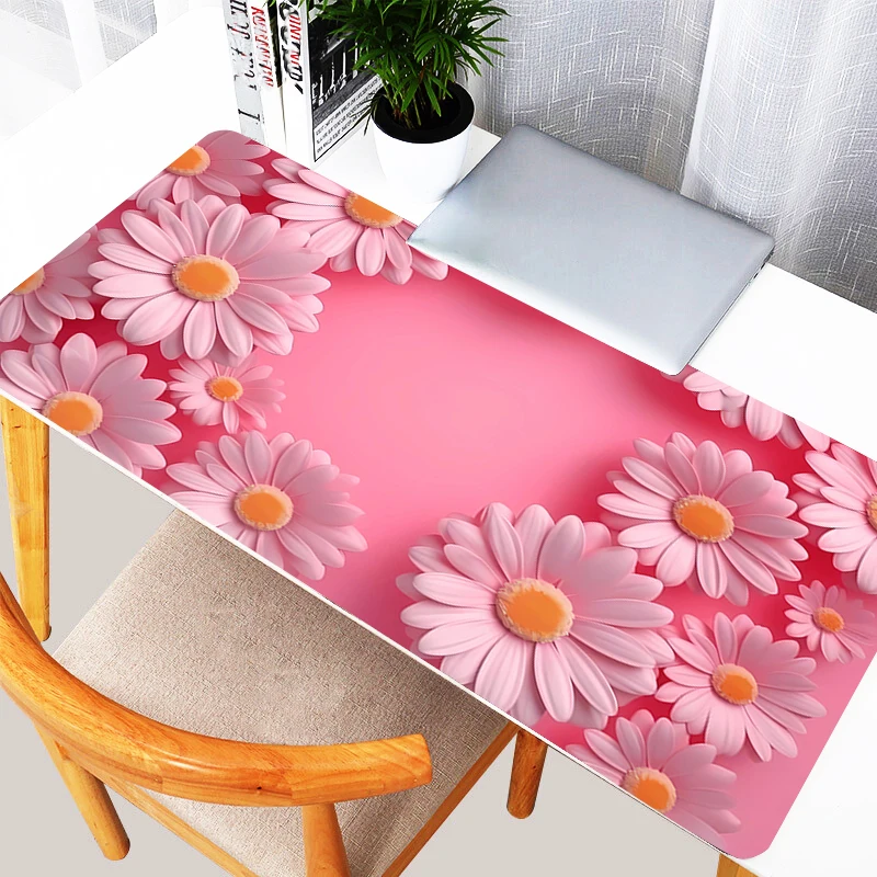 Pink Flowers Mausepad Pink Desk Mat Gaming Mat Pad on The Table Office Gamer Accessories Keyboard Mats Mouse Pad Mouse Carpet