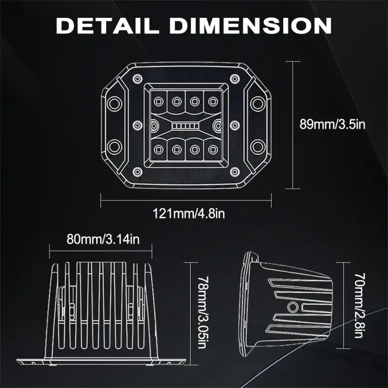 5 Inch Flush Mount LED Pods Lights 48W 4000LM 6000LM Spot Flood Combo LED Light Bar Offroad Driving Fog Light LED Work Light 1Pc