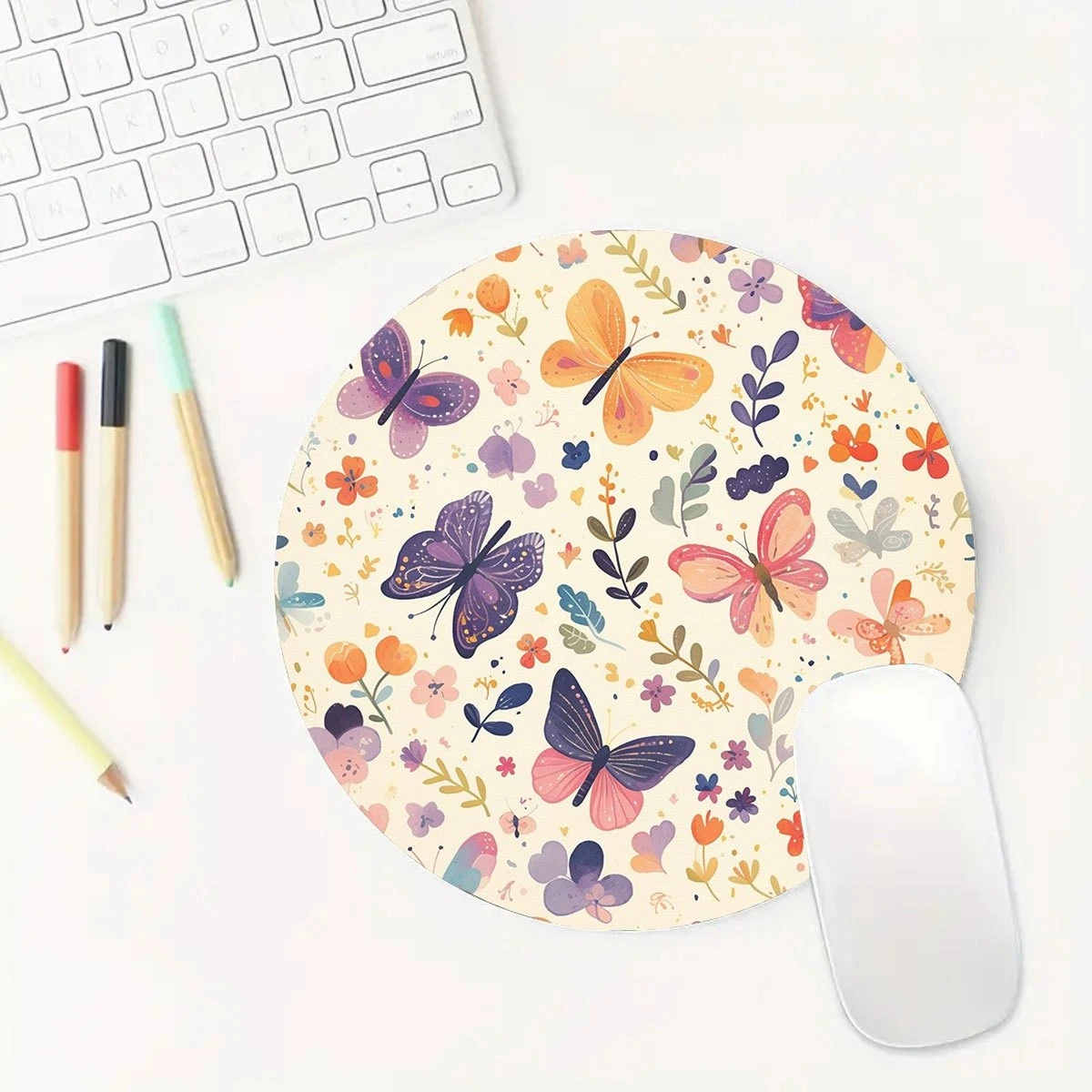 

Pastel Butterfly Floral Spring Mouse Pad Offices Accessories Mouse Mat Computer Desk Mat Table for Setup Gamer Setup Decoration