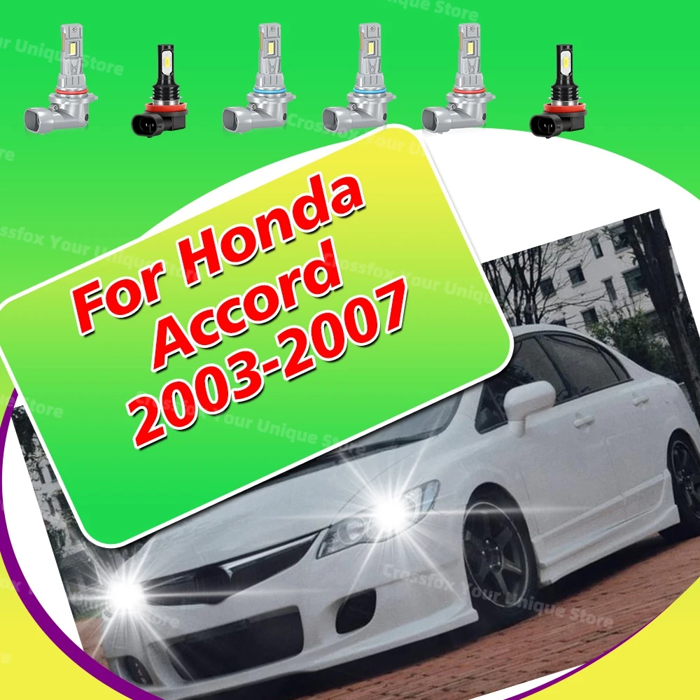 2/6x For Honda Accord 2003 2004 2005 2006 2007 Car Fog Lamps 6000K LED Headlights 30000LM High Low Beam Bulbs 12V Super Bright