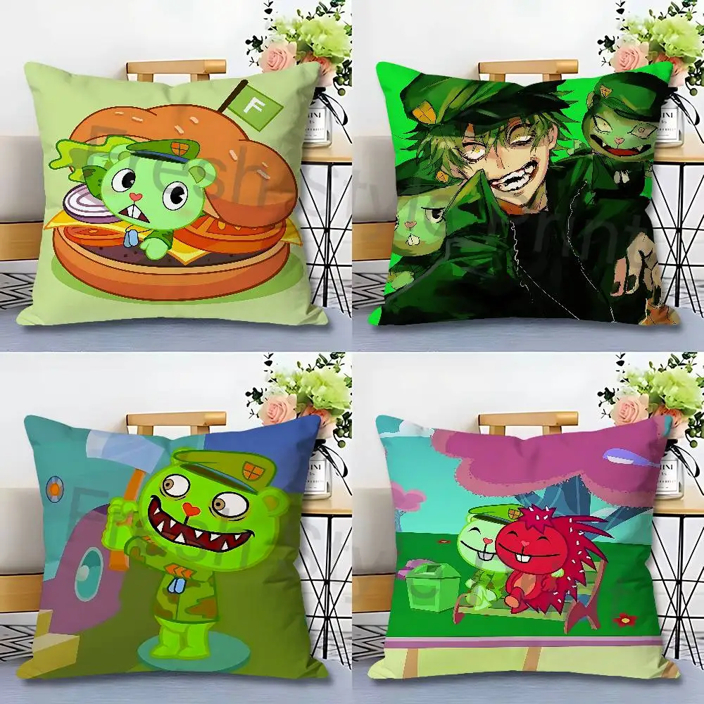 H-Happy Tree Friends F-Flippy Pillow Cases for Bedroom Living Room Sofa Home Decor Polyester Cushion Cover with Zipper