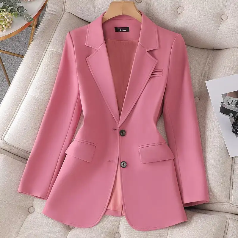 High-quality Pink Suit Jacket Women\'s Spring And Autumn 2023 New Coat With Lining Casual Ladies Blazer Black Brown Blouser S-3XL