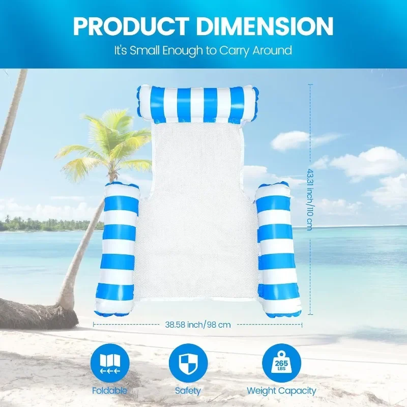 Colchão flutuante portátil, espreguiçadeira de inflação rápida para piscina, praia, todos os anos, verão, relaxamento aquático, praia, banho de sol, brinquedo de natação adulto