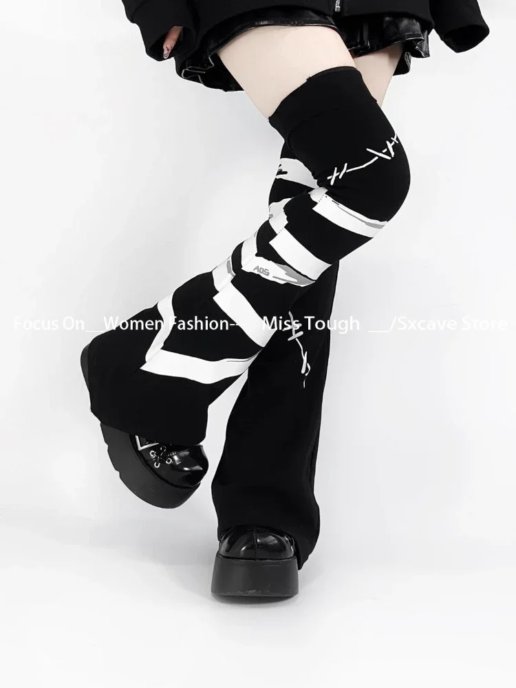 Subculture Japanese Y2k Leg Warmers Women Lolita Kawaii Boot Cuffs Warm Long Sock Autumn Girls Vintage Print Thigh High Socks